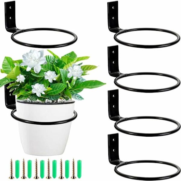 6 stk. vægblomst potteholder 10 cm metal blomst potte ring med skruer planteholder kroge til ophængning af blomsterpotter væg planteholder til hjem have balkon B