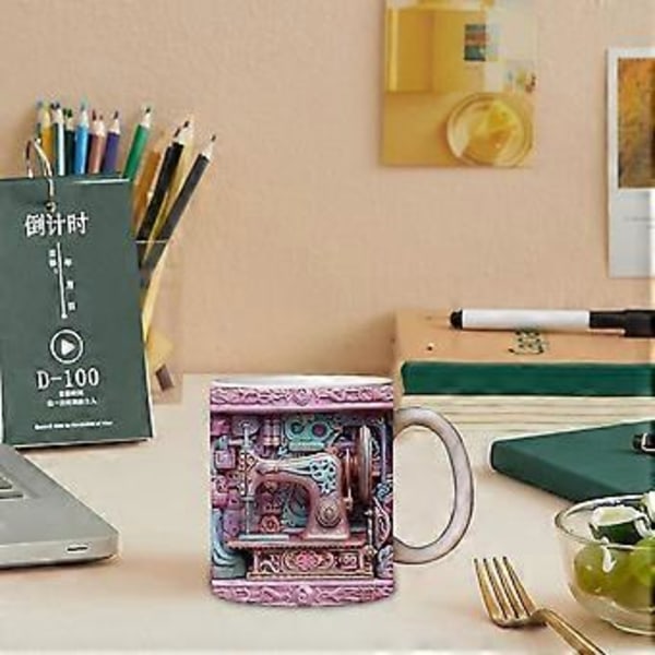 3D Sy-Mugg, söt Keramisk Broderi-Mugg, Keramisk Mugg för Sömnadsälskare, Sömnadspresent