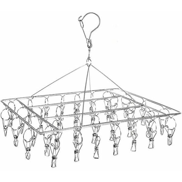 Sock Drying Rack, Hängande Tvättställ med 36 Vindtäta Rostfria Klämmor för Strumpor, Underkläder, Kläder, Handdukar (1 Pack Hängare)