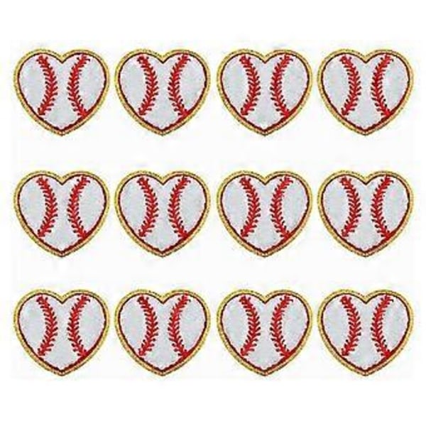 12 stk. Baseball Hjerte Patch Guld Kanter Baseball Stryge-på Patches Baseball Applikation til DIY Dekorativt Tøj