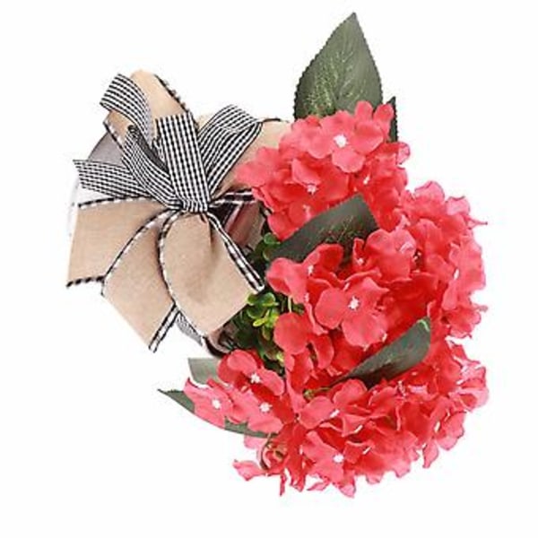 Röd Geranium Tunna Krans Ytterdörr Röd Geranium Korg Krans Svart och Vit Rutig Rosett Simulation Grönska