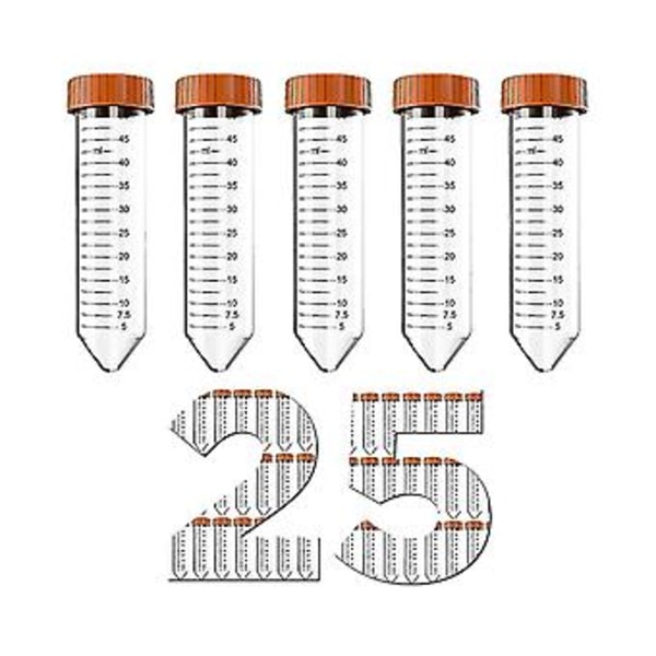 Konisk Centrifugeglas - 50 ml Centrifugeglas, 25 stk. Glas med Lækagesikre Skruelåg, C