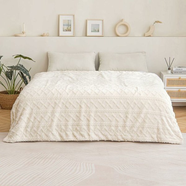 Teppe 150x200cm Fleece Sherpa Plaid i Fluffy og Myk Ull for å Hjelpe Baby Bed Beige Sove Bedre