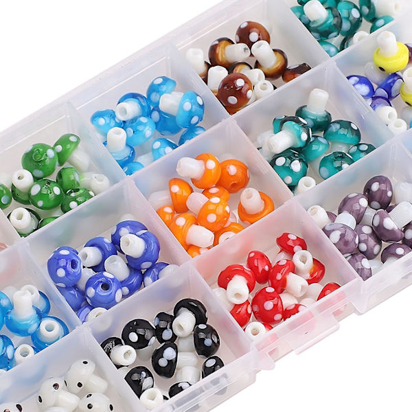 15-delad blandad färgad pärlkit svampformad lampwork glaspärla med 2 mm hål