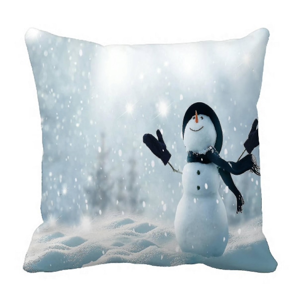 Merry Christmas Snowman Vinter Snow Landscape Putetrekk Putetrekk Putetrekk 50x50 Cm