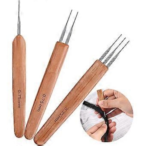 3-pack Bambu Dreadlock Krokar 0,75mm 1 Krok 2 Krokar 3 Dreadlocks Krokar(h-4)