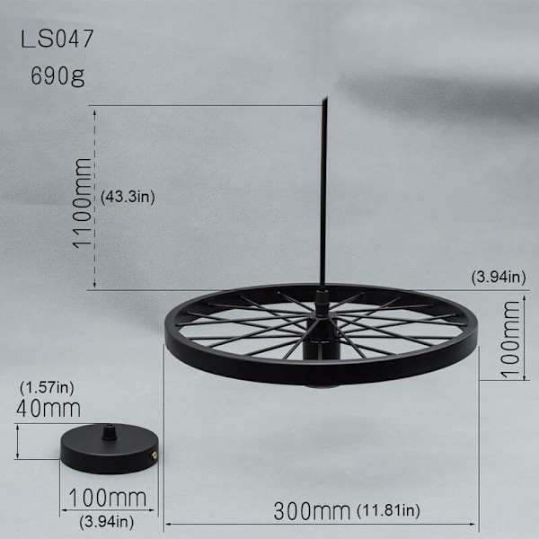 Kreativ Retro Simplicity Pendellampe Svart Metall Kunst Hjulform E27 Sokkel 1 x E27 Maks 60W ø27cm (Svart)