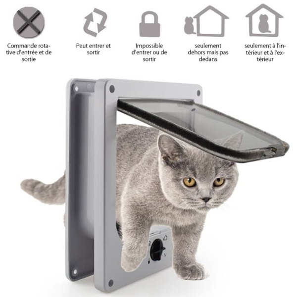 Cat flaps and manual doors, 4 Position Cat Flap with Tunnel for Cats, Black size M