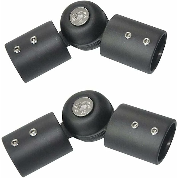 Pack of 2 Heavy Duty Curtain Rod Corner Connectors - 25mm - Stainless Steel - Adjustable - for Bay Window - Black