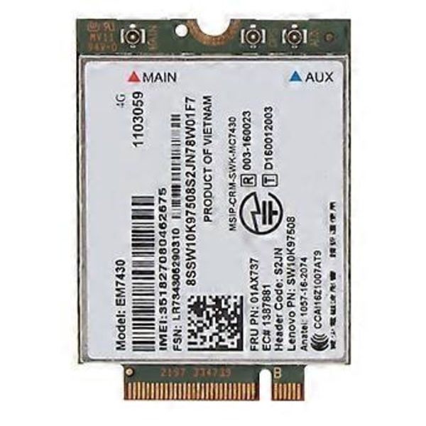 EM7430 FDD/TDD LTE 4G Modul WCDMA GNSS 4G-kort för Thinkpad X1C Gen5 Notebook T470S Lt 10 Tablet Laptop
