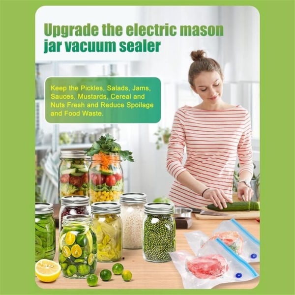 Elektrisk Mason Jar Vacuum Sealer Kit med 16 burklock, Mason Jar Vacuum Sealer, för bred och vanlig mun