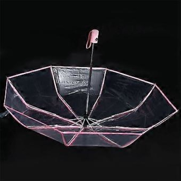 Transparent Paraply Automatisk Paraply Regn Kvinder Mænd Auto Paraply Kompakt Foldbar Vindtæt Stil Klar paraply, Transparent + pink kant