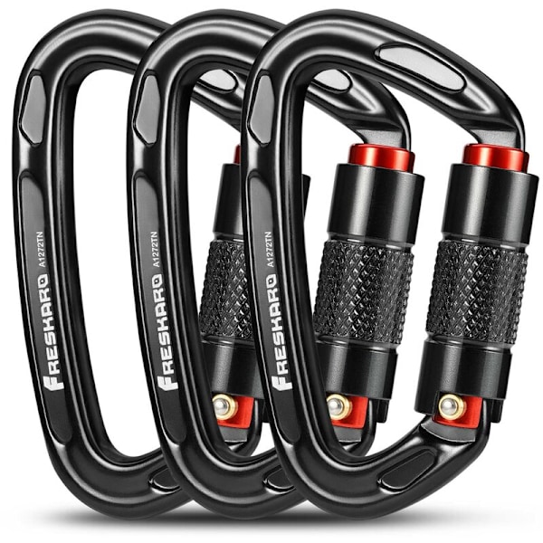 Climbing Carabiner, Automatic Locking Carabiners, 25kN-2550kg, CE Certified，Strong, for Mountaineering, Dog Leash, Punching Bag, Firefighter, Hammoc