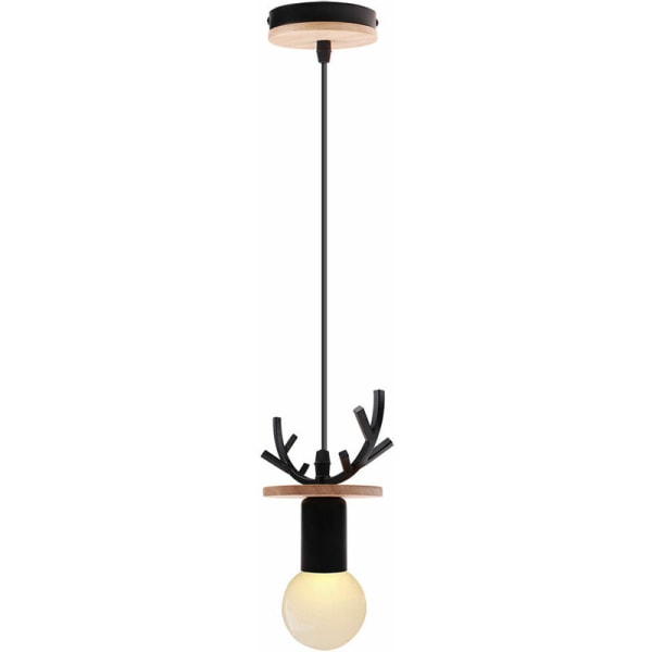 Modern hängande taklampa svart hjorthorn ljuskrona metall trä justerbar hängande ljus