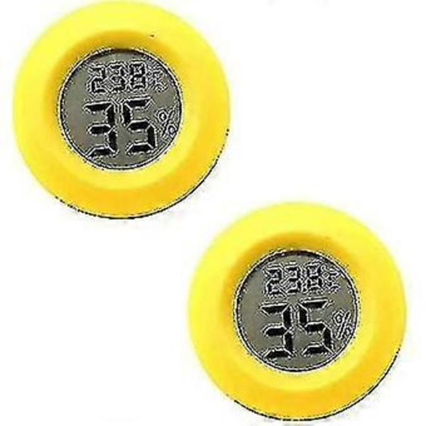 2 stk. Mini Digital LCD Temperatur Fugtighedsmåler Termometer Hygrometer Rund - Gul