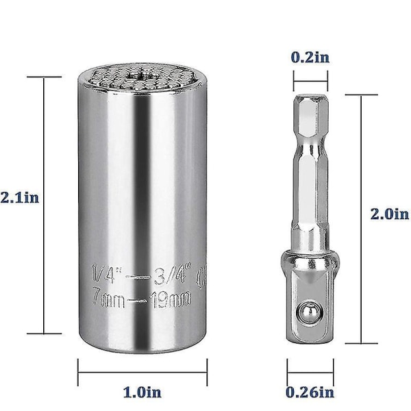2 st universella hylsnycklar, 7-19 mm universell hylsnyckel, multifunktionell handverktygsnyckeladapter borrreparationsverktyg