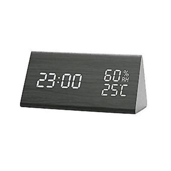Väckarklocka Digital Trä, LED Bordsklocka Med Luftfuktighet Och Temperaturvisning USB Strömanslutning