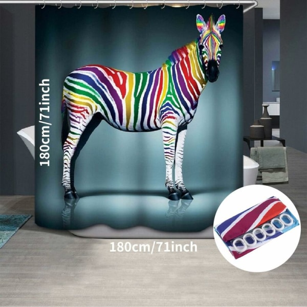 Bruseforhæng Zebra 100% Polyester 3D Badeforhæng Vandtæt Anti-Mould Badeforhæng med Kroge Badeforhæng (zebra, 180X180cm