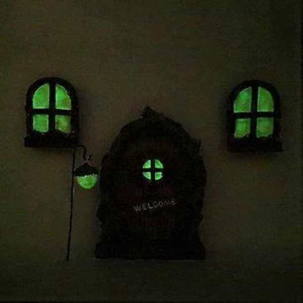 Trädskulptur Trädgårdstomte Fönster Dörr Harts Miniatyr Hantverk Älv Självlysande Gårdskonst Ornament St-4