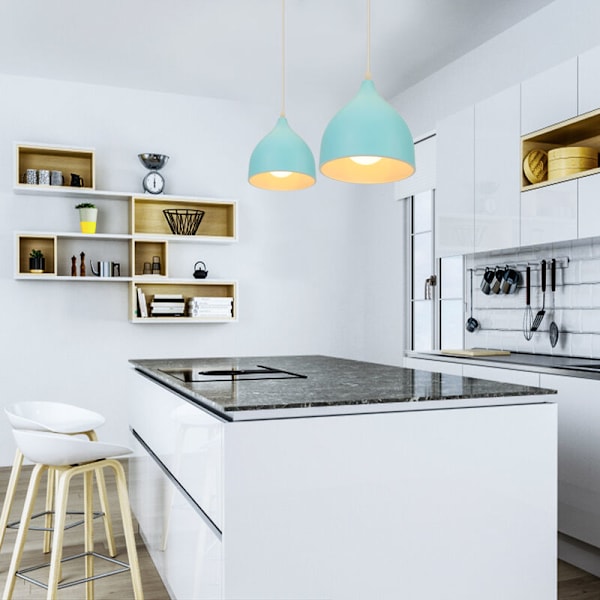 Modern hängande taklampa inomhus metall pendellampa justerbar ljuskrona för kök loft restaurang blå