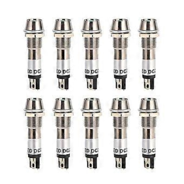 10 stk. DC 24V Indikatorlys Signallampe Rustfrit Stål Skal 8mm Signallampe Pære Indikator Grøn