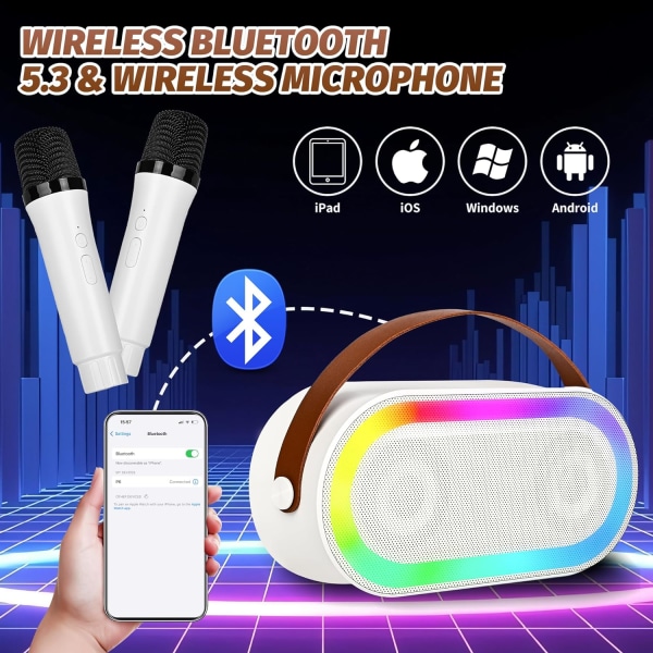 Mini karaokemaskin, bärbar Bluetooth högtalare (vit)