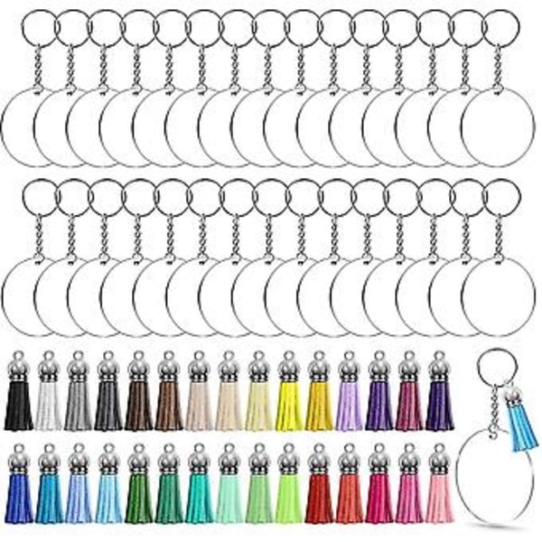 Akryl Nøkkelring Emner, 120 stk Akryl Ornament Emner Kit Inkludert Akryl Emner, Nøkkelring Dusker