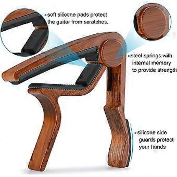 Gitarr Capo för akustisk gitarr, ukulele, elgitarr, bas med plektrum i träfärg