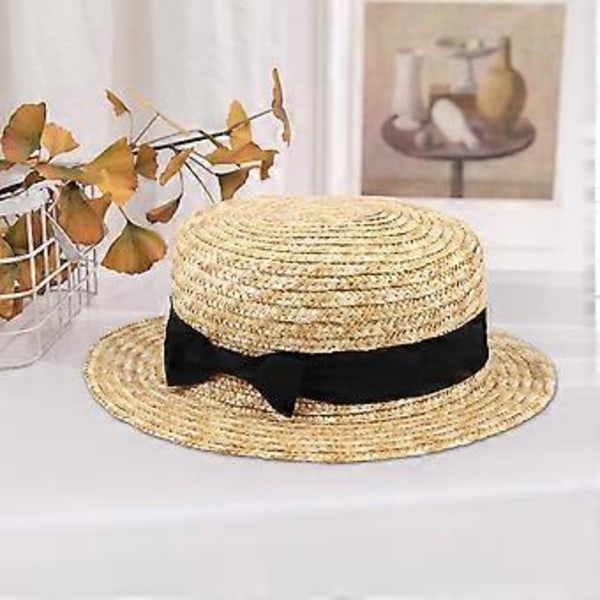 Sød Børne Piger Stråhat Sløjfe Solhat Børn Stor Skygge Strand Sommer Bådsmand Strand Bånd Rund Flad Top Fedora Hat