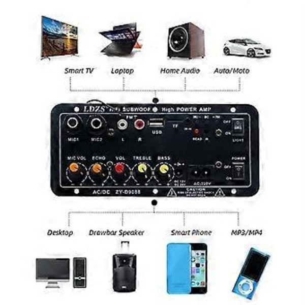 Bil Bluetooth Forstærker til Bil Forstærker Board Dobbelt Mikrofon Karaoke med Moduleret Rumklang (Adapter Inkluderet) EU STIK