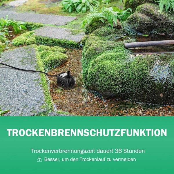 1500L/H Akvariumpumpe, Damppumpe Mini Vannpumpe Mot Tørrbrenning (36 Timer), Liten Neddykkbar Pumpe for Akvarium Dam Fontene Hage Lydløs