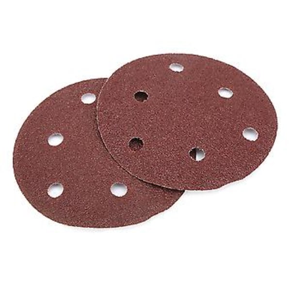 100 stk. 125 mm 5 tommer 6 hullers flocking sandpapir børstet stykke bagside velour skive (40#)