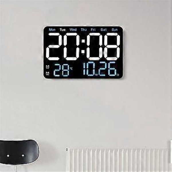 Elektronisk Veggklokke Temperatur Dato Display Bordklokke Veggmontert Digital LED Vekkerklokke for Hjem A
