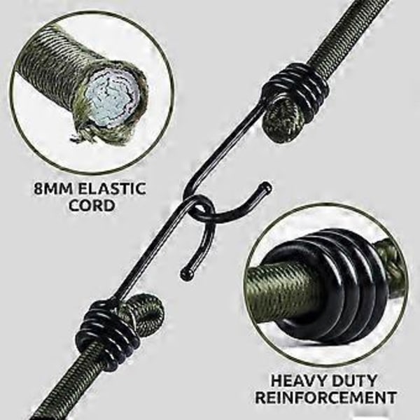 18\" (45 cm) kraftige elastiske snore med kroge - 10 stk. Valg af størrelser - Multipurpose elastiske stropper til bagagestropper, camping - Vejrbestandig