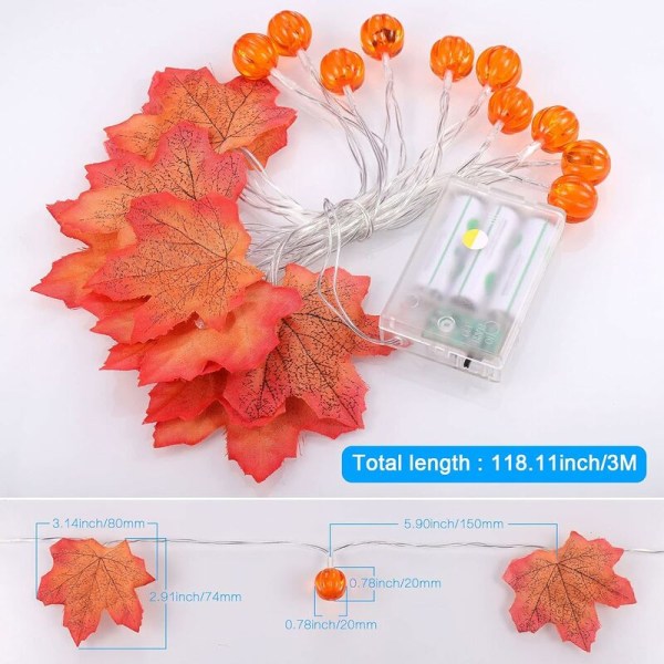 3M Garland Flash Leaf 20 LED Kurpitsa Elable Leaf Fairy Light Kestävä Vedenpitävä Akku, Syksy Garland Pretty Herkkä Halloweeniin Th