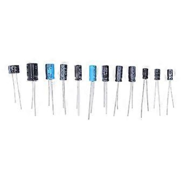 120st 12 Typer Elektrolytkondensator Sortimentslåda 0.22470UF 50V 16V Svarta In Line Kondensatorer