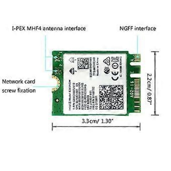 til Jetson Nano 8265AC Trådløst NIC-modul M.2 NGFF Understøtter 2,4 GHz / 5 GHz 300 Mbps / 867 Mbps Dual Band WiFi og Bluetooth