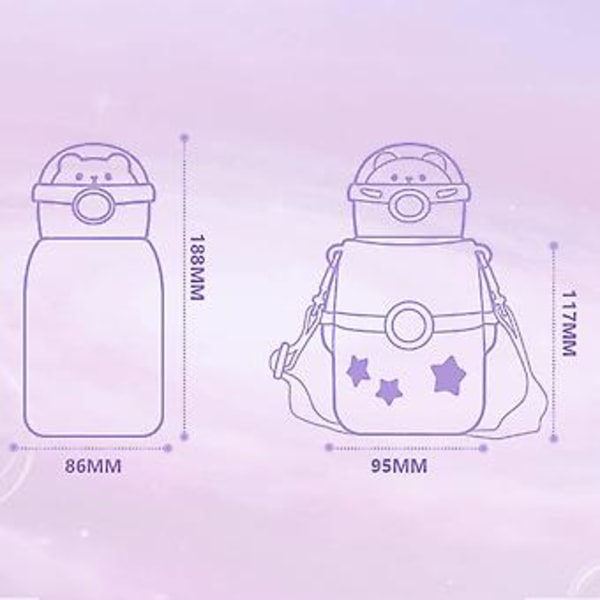 1 stk. Kawaii Vannflaske med Sugerør, 500ml Bærbar Rustfritt Stål Isolert Vannflaske med Klistremerke, Stor Søt Astronaut Bjørn Vann