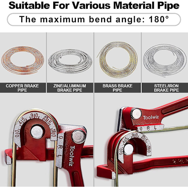3-i-1 håndbøjer: 180 graders bukkeværktøj til vand-, gas-, kobber-, messing-, bløde metal- og aluminiumsrør (6-10 mm, 1/4\", 5/16\", 3/8\")