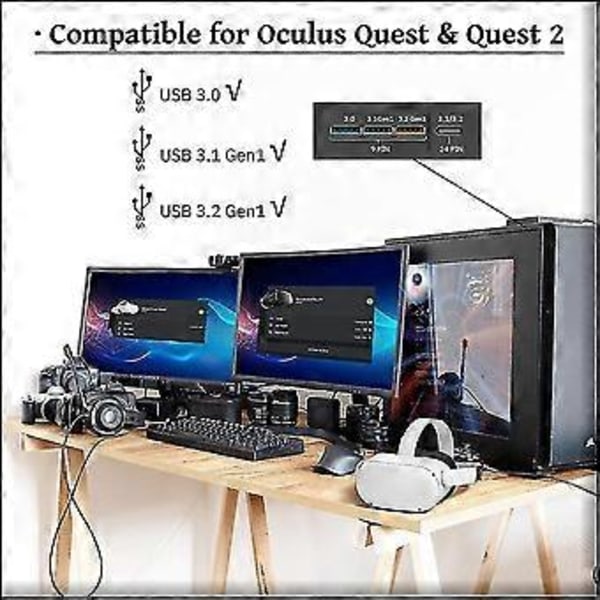 Kompatibel med Oculus Quest 2, Hurtiglading & PC Dataoverføring USB C 3.2 Gen1 Kabel for VR Headset