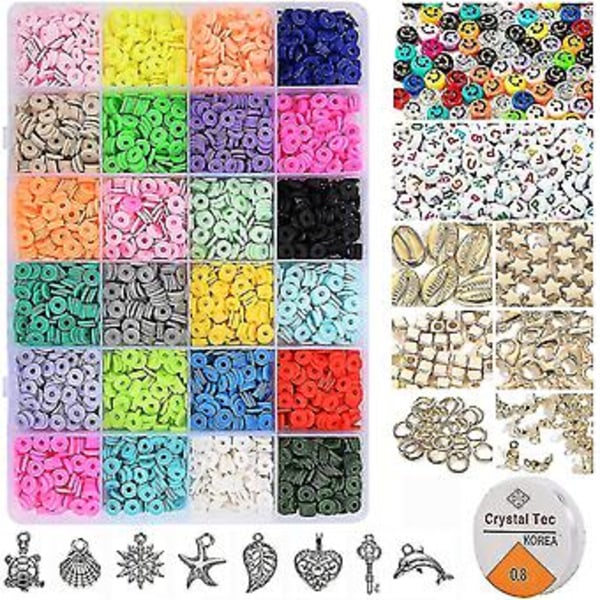 4000 stk. leireperler for smykkelaging armbåndsett 6mm 24 farger flate polymer