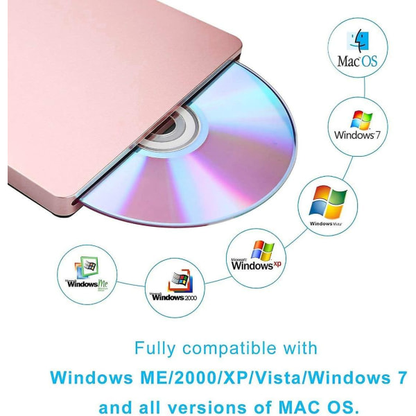 Ulkoinen USB 2.0 DVD-asema, kannettava Vcd-CD-poltin ja -soitin, yhteensopiva Mac OS:n, Windows Me/2000/xp/vista/7 kanssa