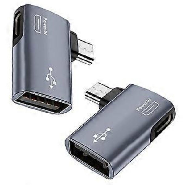 2 st OTG-adapter för 90 graders vänster/höger vinkel Micro-USB till USB OTG-adapter för Android-telefon och surfplatta