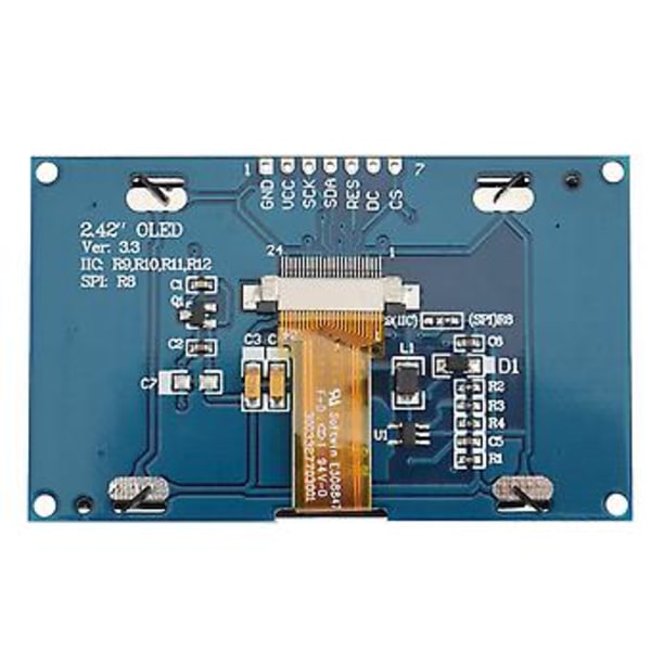 2.42 tum 12864 128x64 Oled Display Modul Iic I2c Spi Seriell Lcd Skärm För C51 Stm32 Ssd1309 (vit