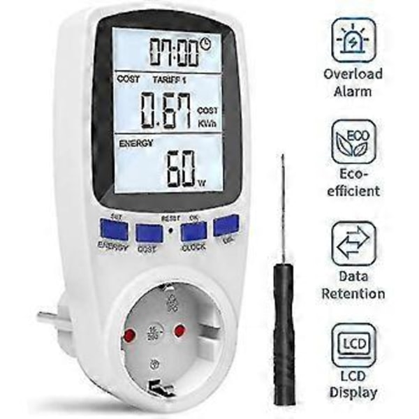 Energiforbrugsmåler, Digital Energiforbrugsmåler Elektricitetsmåler med Stor LCD-skærm og Elektricitet ff