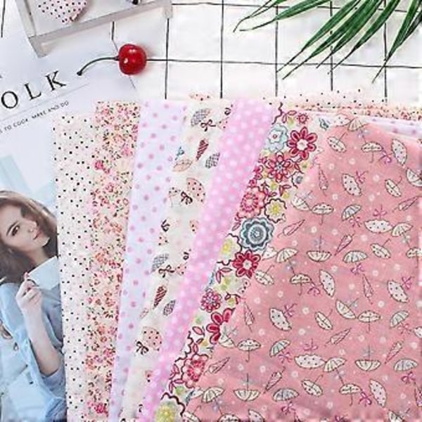 7 stk. Rosa Blomster Bomullsstoff Kvadrater Quilting Søm Ferdigkuttet DIY for Håndverk Lappverk (S)
