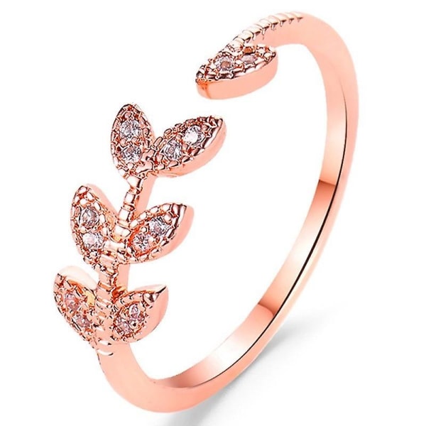Koreansk version bladform zirkoninläggning ring kvinnor enkel design roséguld