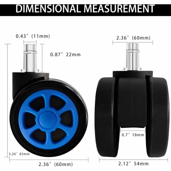 Gaming stol hjul, udskiftelige reserve rulle hjul med anti-skrot og glat glide funktion (5 stk./sæt, blå)