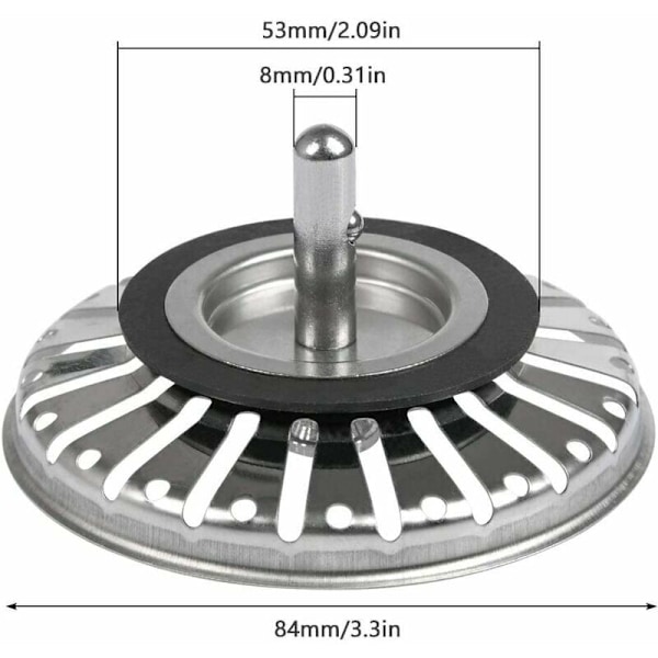 2 kpl tiskialtaan siivilä/tiskialtaan viemäritulppa tiskialtaan reikäsiivilä keittiö/kylpyhuoneen siivilä 84 mm halkaisija pallo kärjellä, ruostumaton teräs