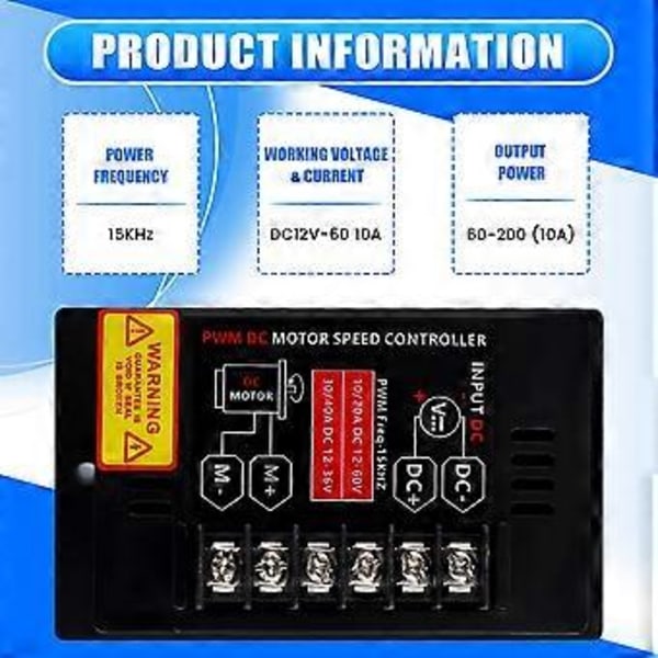 Børstet DC Motor Hastighetskontroller Regulator PWM DC 12V 24V 36V for 775 795 Girmotor Elektriske Deler DC12V-60 10A